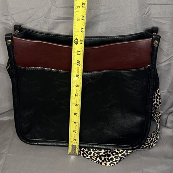 Black Crossbody Bag w/Leopard Print Strap, EUC - Picture 5 of 6
